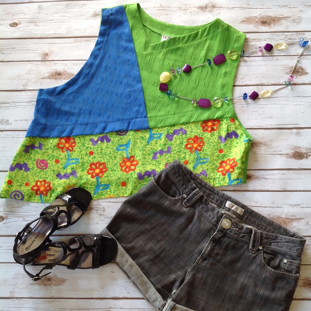 Asymmetrical Mixed Material Boho Lagenlook Top - Picture 2 of 5